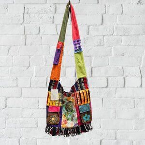 Patchwork Dream Catcher Hobo Bag Tie-Dye Bohemian Hippie Colorful Cotton Boho